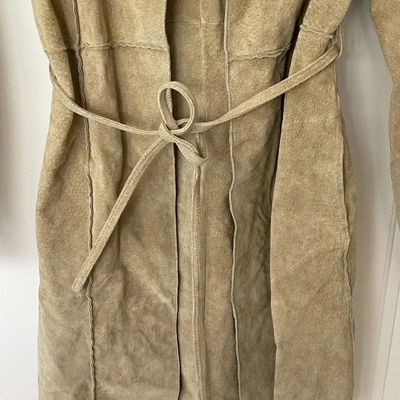 Vintage Blue Asphalt Tan 100% leather Open Front Long Coat Size M - Picture 3 of 16